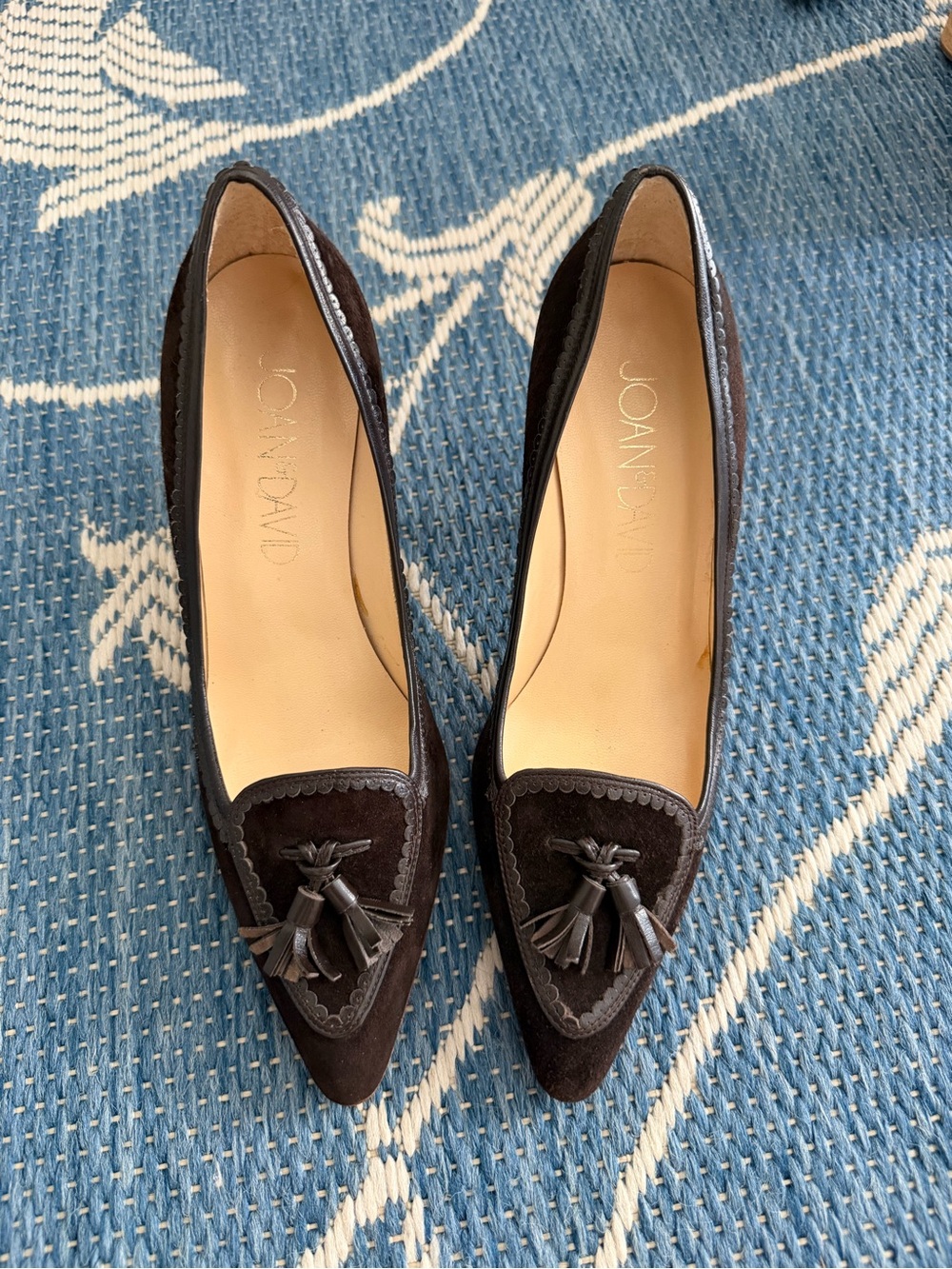 Joan & David Dark Brown Suede Tassel Pointed Flats